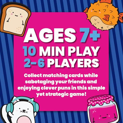 Jelly Fish Toast & Jam Card Game by Taco Cat Games, Ages 7+, 2-6 Players | Strategy card game, collection & sabotage mechanics, pun-filled cards, shifting objectives, compact for travel, quick rounds