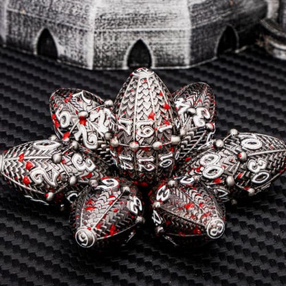 ARUOHHA DND Metal Dice Blood Splatter Dragon Egg Dice with Metal Box, Role Playing Game RPG Polyhedral D and D Dice Set D20 D12 D10 D8 D6 D4 - color: Bloodsplatter-02