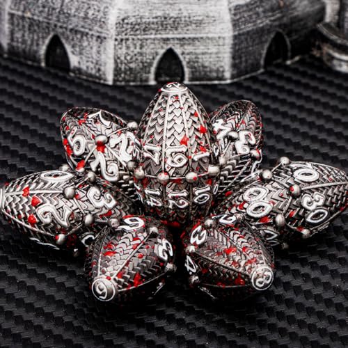 ARUOHHA DND Metal Dice Blood Splatter Dragon Egg Dice with Rotating Dragon Egg Shell, Role Playing Game RPG Polyhedral D and D Dice Set D20 D12 D10 D8 D6 D4 - color: Blood Splatter