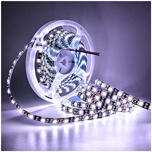 12V LED Strip Light White 6000K 16.4ft LED Light Strip Black PCB SMD 5050 IP65 Waterproof 300 LEDs Tape Rope Lights for Bedroom, Kitchen Decoration - color: White