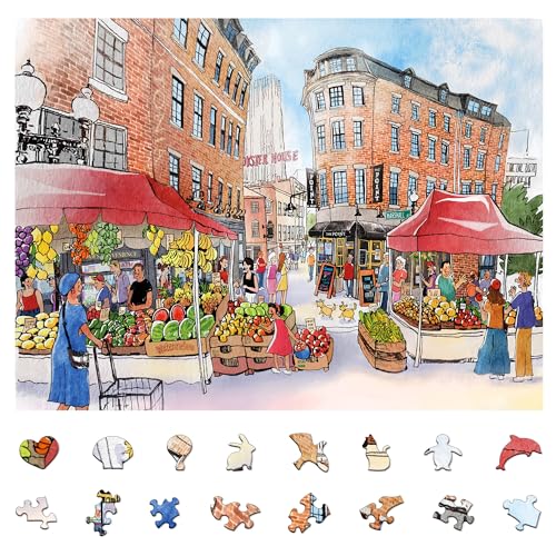 Jigsaw Puzzles for Adults 1000 Pieces, Boston Bazaar Puzzle | Unique Shape Home Wall Decor for Family Challenging Games - color: Boston Bazaar