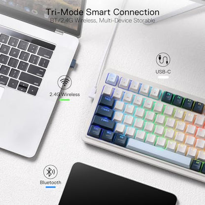 Redragon K686 PRO Wireless RGB Gasket Gaming Mechanical Keyboard, Easy Knob | Multi-Function Control Wheel, 0-Delay Tri-Mode, Cushioned 5-Layer Noise Dampening for Creamy Thocky Sound, Practical 98 Keys - color: Blue Himmel, size: 98 Keys