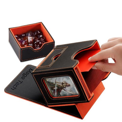 Mage Tech Card Deck Box for MTG Commander - Patented Design, Commander Display, Fits 100 Double-Sleeved Cards, 35pt Card Brick & Dice Tray - Grey/Orange - color: 1. Classic (Dark Grey/Orange)