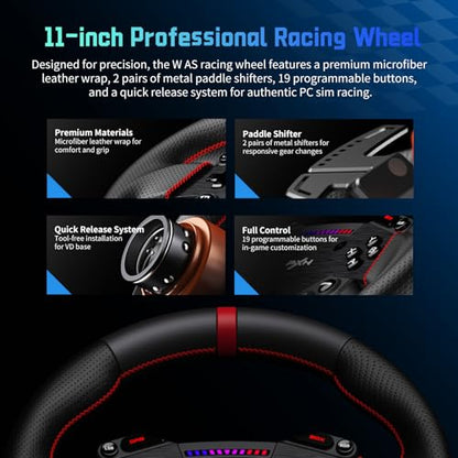 PXN Direct Drive Racing Wheel, VD4 Bundle - 4Nm Force Feedback | Servo Motor Base, 11-Inch Steering Wheel, Hall Effect 2-Pedal Set, Desk Clamp Mount - PC Sim Racing Bundle for Windows 7-11