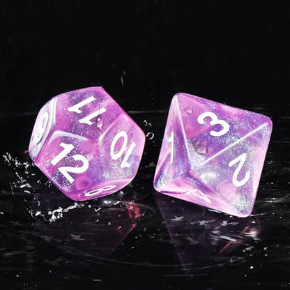 DND Dice Pink Transparent Dice with Color Changing Glitter for Dungeons and Dragons Tabletop Game Role Playing Game,D&D,MTG,Pathfinder Dice Set - color: Glitter Pink