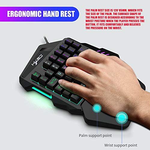 YONGX One Handed Keyboard and Mouse Gaming Combo ,35keys Wired RGB Backlit Gaming Mini Keypad Set with Wrist Rest Portable for PC/Laptop/Switch/PS4/Xbox ONE
