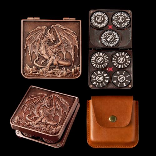 7-in-1 Metal Spinner DND Dice Set subitable for Dungeons & Dragons – Pocket Flip Rotating Dice with D4 D6 D8 D10 D12 D20 D% – Gaming Accessory with Magnetic Iron Box（Copper） - color: Copper