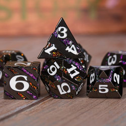 Inlay Metal Dice Set 7pcs – Heavy Zinc Alloy DND & RPG Dice for Tabletop Games - color: Black Nickel Bicolor