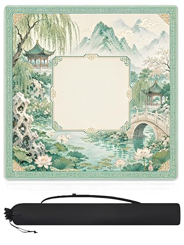 Non-Slip Rubber Mahjong Mats for Table31.5''x31.5'',3mm Noise-Dampening Pad,Chinoiserie Mahjong Mat with Rules for Poker,Board Games,Dominoes,Cards and Tile Games - style: Light green