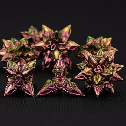 DND Dice Set Metal,Polyhedral D&D Metallic Heterotypic D and D Dice with Cracks for Dungeons and Dragons RPG TTRPG 7-Die Set with Gift (Heterotypic, Heterotypic-Rose Red) - color: Heterotypic-rose Red, style: Heterotypic