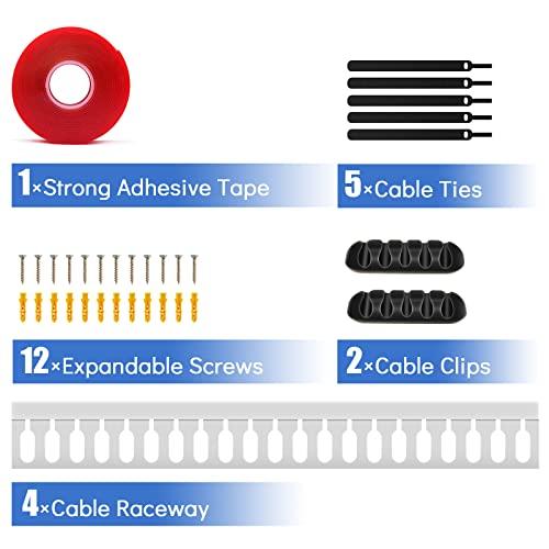 Cable Duct Management Raceway Kit, 62.8" (4 x 15.7) Server Rack Cable Management, Cable Management for Hide Network HDMI VGA Cable, Open Slot Cable Track Desk Wire Channel, Cable Raceway White 4 Pack - size: White-4