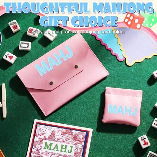 2 Pcs Leather Mahjong Card Bag Clutch Pouch Holder with PU Squeeze Dice Bag Mahjong Accessories Protector Cover Case for MAHJ Lover Playing Game Night (Pink) - color: Pink