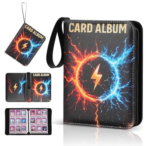 Trading Card Binder, 9-Pocket, Holds 1080 Cards, 120 Pages Side-Loading Card Album, PU Leather, Acid-Free Archival Sleeves, Durable Organizer for MTG, TCG & Sports Cards, Gift for Kids, Boys and Girls - color: 9-Yellow and blue