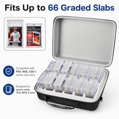 Graded Card Storage Box Compatible with 66+ BGS PSA FGS Graded Sports Trading Cards, Slab Card Case Holder Organizer for Baseball/PM/MTG with 34 Custom Impact Absorbing Foam Slots (Bag Only)