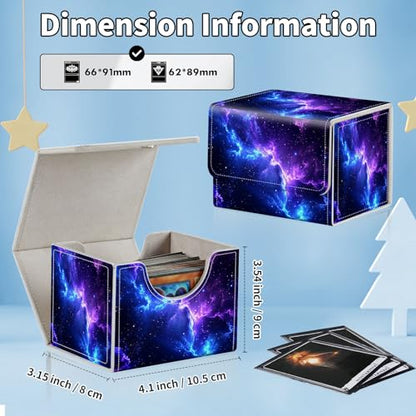 for MTG Commander Deck Box,Card Deck Box for Trading Yugioh MTG,Fits 100 Double Sleeved Cards,PU Leather Strong Magnet Case for Magic Commander TCG CCG,Blue Purple Sky - color: Blue Purple Sky