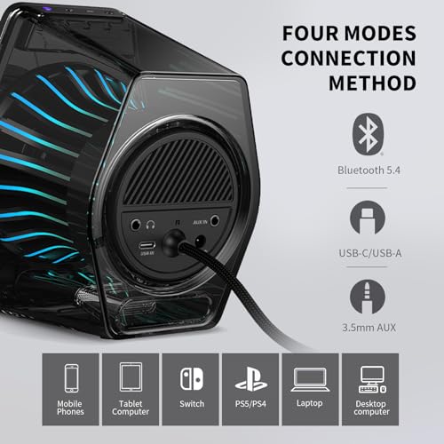 Edifier G2000 Pro 64W Desktop 2.0 Computer Gaming Speakers for PC Laptop Mac Woofer Bluetooth USB 3.5mm AUX Inputs RGB Lights Multimedia Speakers Black - color: Black