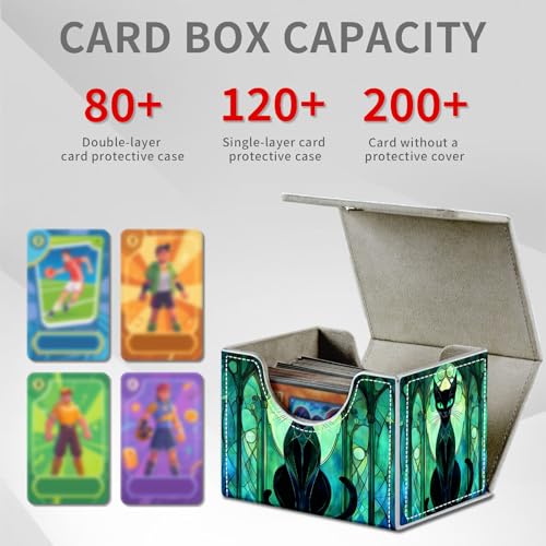Stained Glass Cat for MTG Deck Box, 100+ Double Sleeved Card Storage Case, PU Leather Commander Deck Case for TCG Magic Yugioh, Magnetic Closure - color: Stained Glass Cat