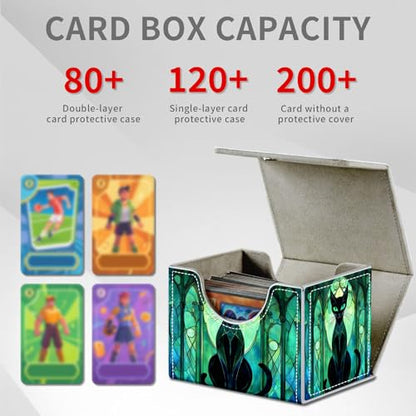 Stained Glass Cat for MTG Deck Box, 100+ Double Sleeved Card Storage Case, PU Leather Commander Deck Case for TCG Magic Yugioh, Magnetic Closure - color: Stained Glass Cat