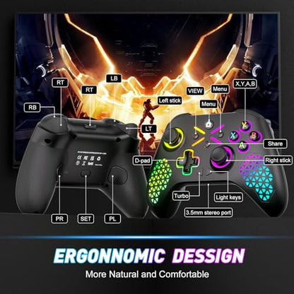 Gamrombo Wireless Gaming Controller Compatible with Xbox One S/X, Xbox Series X/S Windows 10/11 PC Gaming Controller with Adjust RGB Light/Audio Jack/Turbo/Macro/Dual Shock - color: RGB