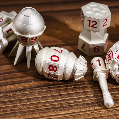 UDIXI RPG Metal Dice Set D&D, 7-Pieces Polyhedral Metal DND Dice Set Silver | Bomb Shape, Red Numbers, Solid Metal, Cool Design, Leather Pouch Pakaging, for Dungeons and Dragons Role Playing Games - color: Silver Red