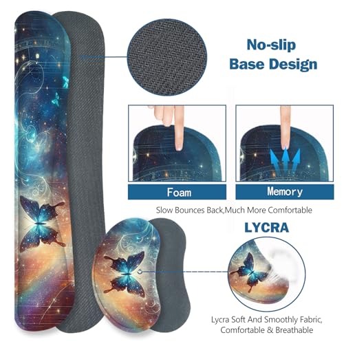 ToLuLu Large Mouse Pad Desk Pad Set, Wrist Rest Support Desk Mat for Keyboard and Mouse, 4PCS 35.4”x15.7 XXL Giant Mouse Pad, Non-Slip Base Stitched Edges Mousepad Home Office, Glittering Butterfly - color: Glittering Butterfly