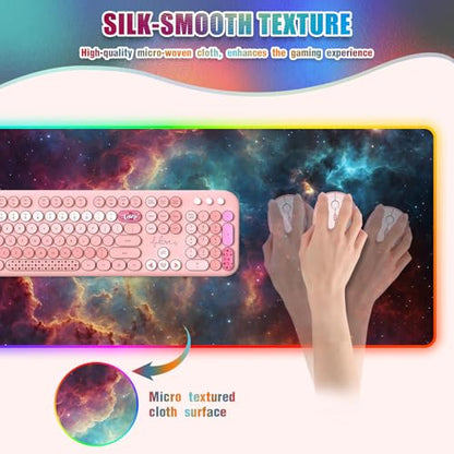 RGB Mousepad Led Mouse Pad Desk Mat I 31.5 x 11.8 Inch Large Mouse Pad I XL Oversized Big Mouse mat 14 Led Light Modes I Anti-Slip Rubber Base Waterproof Keyboard Pad for PC Gaming I Milky Way Galaxy - color: Milky Way Galaxy