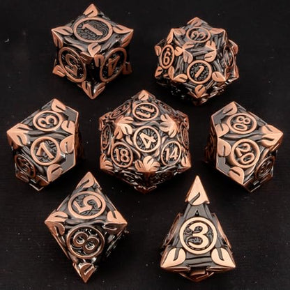KERWELLSI Metal DND Dice Set D&D, 7Pcs Nature Vines Leaf Role Playing Dice with Gift Box, Copper Dungeons Dragons D and D Game Dice D20 D12 D10 D8 D6 D4 - color: Copper