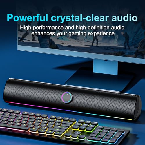 Computer Speakers for Desktop PC, Bluetooth Computer Sound Bar, Wireless PC Soundbar, Bass Boost, Hi-Fi Stereo Desktop Speakers with Touch Buttons for Laptops, Phone, Gamer, Families - color: Rechargeable