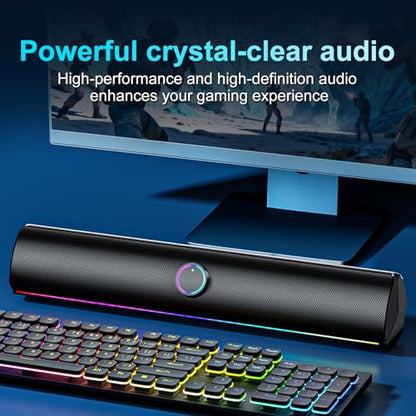 Computer Speakers for Desktop PC, Bluetooth Computer Sound Bar, Wireless PC Soundbar, Bass Boost, Hi-Fi Stereo Desktop Speakers with Touch Buttons for Laptops, Phone, Gamer, Families - color: Rechargeable