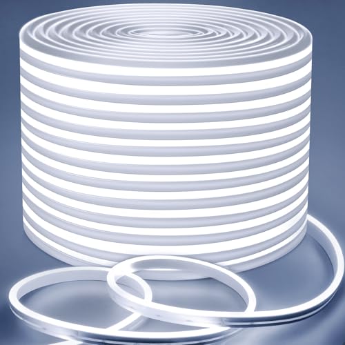 Lamomo LED Strip Lights 49.2FT White, Waterproof Silicone Flexible Neon Rope Light, 6000K Dimmable 1800 LEDs for Indoor, Bedroom, Living Room - color: White, size: 49.2FT