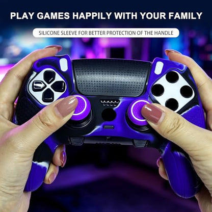 Purple Black Anti-Slip Controller Skin,Studded Edition Protective Silicone Cover Skin Grips Compatible with ps5 dualsense Edge and 6 PCS Thumb Grips Caps. - color: Purple Black