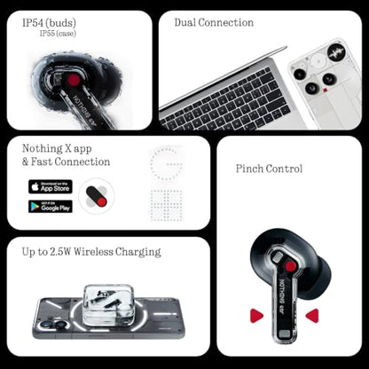 Nothing Ear Wireless Earbuds Bluetooth, 45dB Hybrid Smart ANC Earbuds, 11mm Deep Bass Boost, Hi-Res Audio with LDAC & LHDC 5.0, 6 Mics Call, 40.5H Playtime with Fast Charging Case, ChatGPT Supported - color: Black