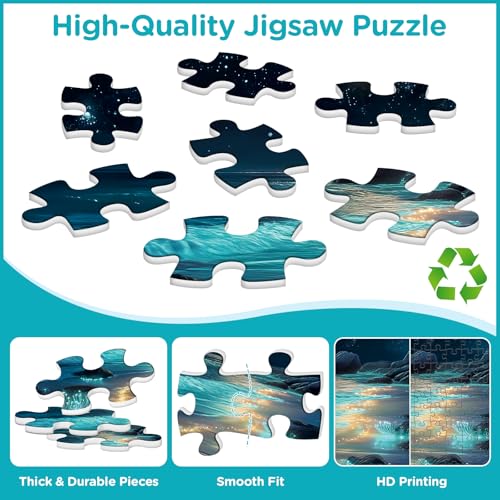 500 Piece Puzzle for Adults,Summer Moonlight Scenery Jigsaw Puzzle for Adults Seniors,Sparkling Beach Nature Landscape Puzzle with HD Print & Poster,Challenging Family Game Great Gifts,20.5 x 15In - color: Sea
