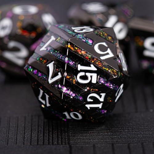 Inlay Metal Dice Set 7pcs – Heavy Zinc Alloy DND & RPG Dice for Tabletop Games - color: Black Nickel Bicolor