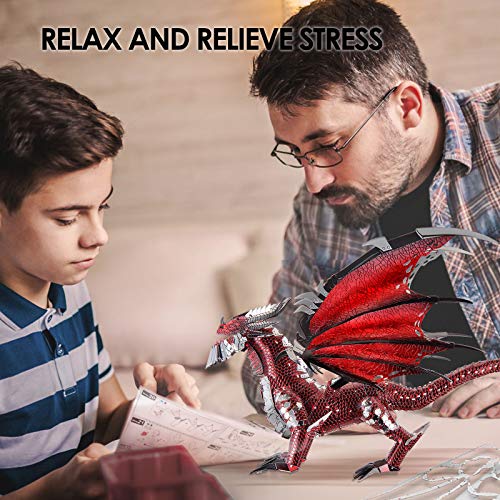 Piececool 3D Metal Model Kits-Black Dragon King, DIY 3D Puzzles for Adults Brain Teaser Puzzles for Teens, Great Birthday New Year Gifts, 107 Pcs - color: Blackred