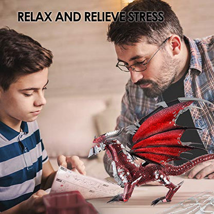 Piececool 3D Metal Model Kits-Black Dragon King, DIY 3D Puzzles for Adults Brain Teaser Puzzles for Teens, Great Birthday New Year Gifts, 107 Pcs - color: Blackred
