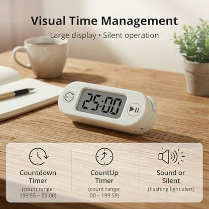 Digital Timer for Kids, Countdown Timer with Rotary Knob, Silent & Sound Modes, Large Display, Easy Reset for Kitchen, Cooking, Egg, Classroom, Teacher, Exercise, Study
