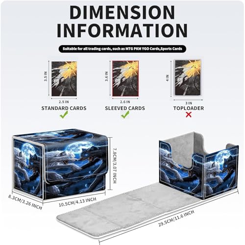 PU Leather Deck Box for MTG Commander Cards, Fits 100+ Double Sleeved Cards, Secure Magnetic Trading Card Storage Case for TCG CCG,Black White Howling Wolves - color: Black White Howling Wolves