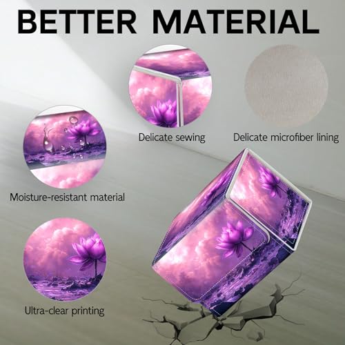 Trading Card Storage Box, Holds 100+ for MTG Cards, PU Leather with Magnetic Closure, Giant Purple Lotus in Pink Misty Pond Durable Deck Box for Magic the Gathering, Trading Card Games - color: Giant Purple Lotus in Pink Misty Pond