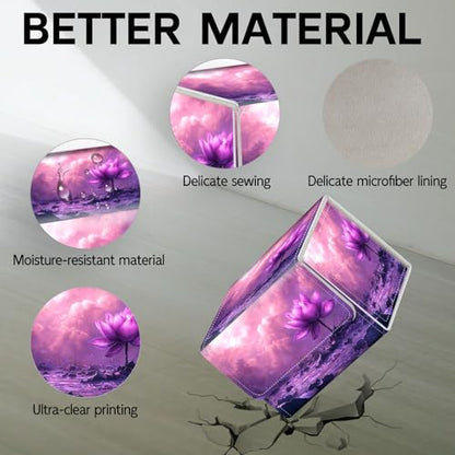 Trading Card Storage Box, Holds 100+ for MTG Cards, PU Leather with Magnetic Closure, Giant Purple Lotus in Pink Misty Pond Durable Deck Box for Magic the Gathering, Trading Card Games - color: Giant Purple Lotus in Pink Misty Pond