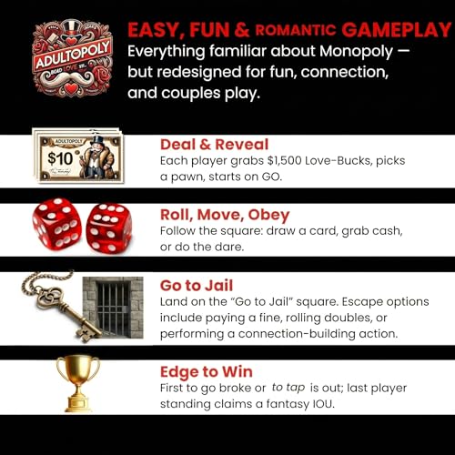 Adultopoly Couples Board Game - Romantic Date Night Game for Partners, Fun Relationship Building Activity, Anniversary and Valentine's Day Gifts for Him or Her