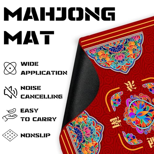 Red Flower Mahjong Mat (31.5X 31.5 in), Non-Slip Noise Reduction | Mahjong Table Mat for Table, Mah Jong Mat with Carrying Bag, Game Table Cover for Mahjongs Poker Dominoes, Christmas Gift - color: Chicken