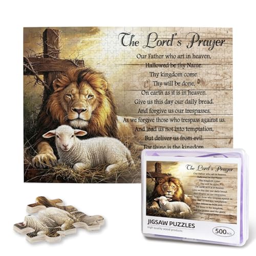 Christian Religious Puzzles for Adults 500 Piece Lion and Lamb Cross Jigsaw Puzzle Inspirational Motivational Spiritual Bible Puzzle Christian Puzzles for Home Church Decor - color: Lion Lamb, size: 500PCS
