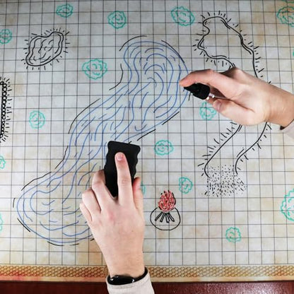 ENHANCE Deluxe RPG Grid Mat - DND Map (24x36in) with Premium Rubber, Non-Slip Grip, No Creasing - Dry Erase DND Mat Set for Masters and Starters, Erasable Parchment with Travel Pouch, Marker Set