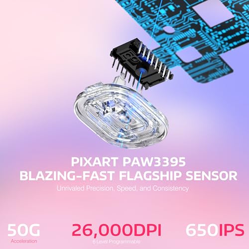 MANBASNAKE × ATTACK SHARK X3 Wireless Gaming Mouse, 49g Lightweight Triple Mode Ergonomic Computer Mouse, PAW3395 26K DPI Sensor,200h Battery Life, Griptape Programmable Buttons for PC/Mac/Win (Berry) - color: Berry & Griptape