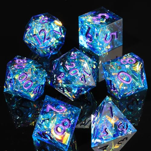 DND Resin Sharp Edge Polyhedral Dice Set,for Dungeons and Dragons RPG MTG Table Games,7 Pcs Handmade Gemstone Dice Set - color: Frost Gem