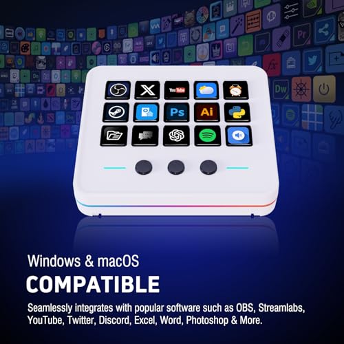 Macro Keypad, Stream Controller Deck Gaming Streaming Shortcut Keyboard, 18 Programmable Keys Customizable Visual AI Pad USB Soundboard for OBS, YouTube, Desk Office Setup, Laptop, PC, Mac