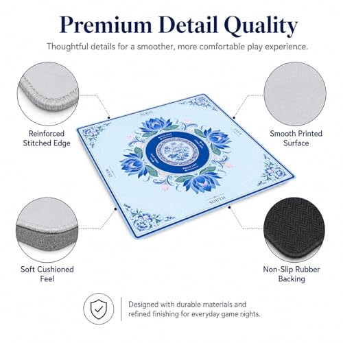 Blue Floral Mahjong Mat,Non Slip American Mah Jongg Table Mat | 32in soft neoprene mah jongg mat reduces tile noise protects tabletops & packs easily for game nights or a thoughtful gift - color: 015