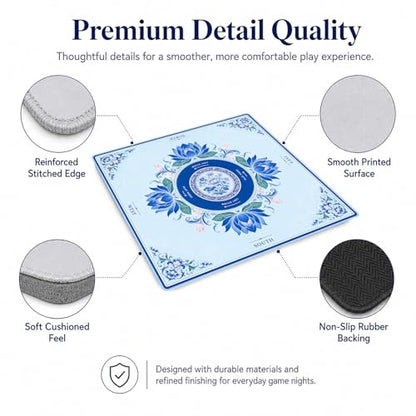 Blue Floral Mahjong Mat,Non Slip American Mah Jongg Table Mat | 32in soft neoprene mah jongg mat reduces tile noise protects tabletops & packs easily for game nights or a thoughtful gift - color: 015