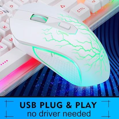 Gaming Keyboard and Mouse Combo, K1 RGB LED Backlit Keyboard with 104 Key for PC/Laptop(White) - color: K1 white